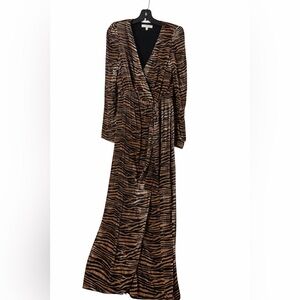 WAYF Tiger Print Maxi Dress Womens Small Long Sleeve Wrap Style Animal Print